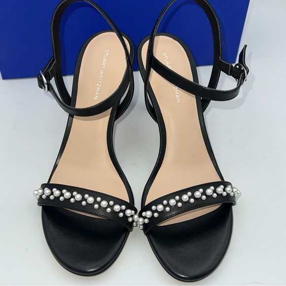 STUART WEITZMAN Dancer 75 Black Leather Heels Faux Pearl Women’s Size39 8.5B NWB - Picture 8 of 16